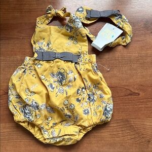 Set of Floral Yellow Baby Romper with Headband